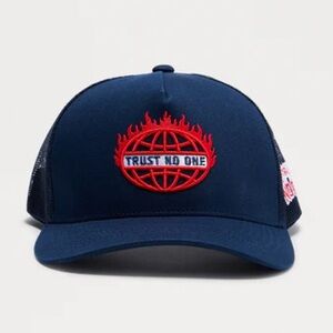 •No Trust• Navy Blue Unisex Snapback Embroidered Trucker Hat